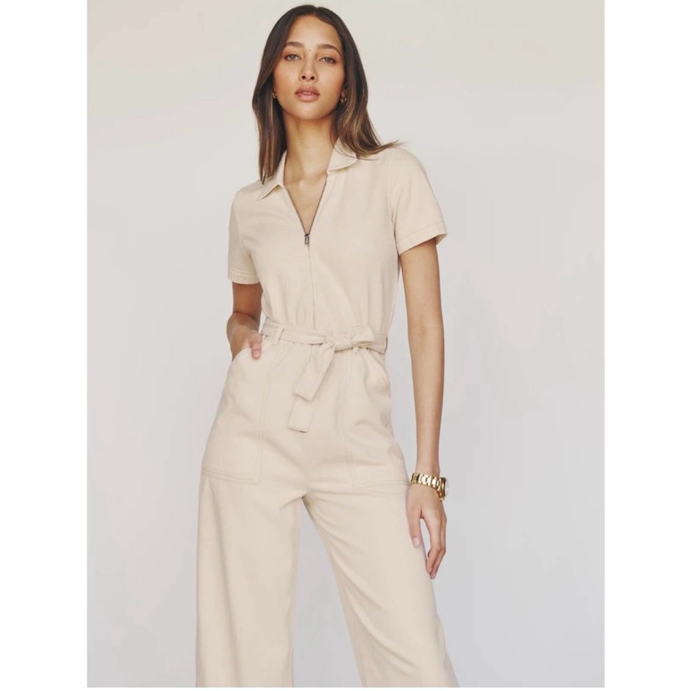 Reformation Cassidy Jumpsuit Almond Beige Denim Jumpsuit